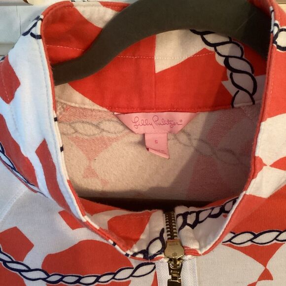Lilly Pulitzer Booze Cruise Popover Sz S 1/2 Zip Tango Orange - Picture 2 of 7